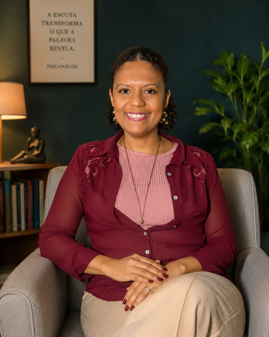 Isabela Cortez sentada na poltrona do consultório na Vila da Penha, Rio de Janeiro